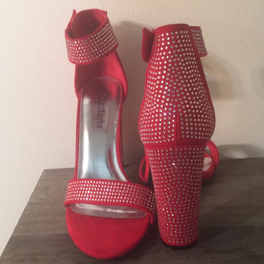 red and silver heels